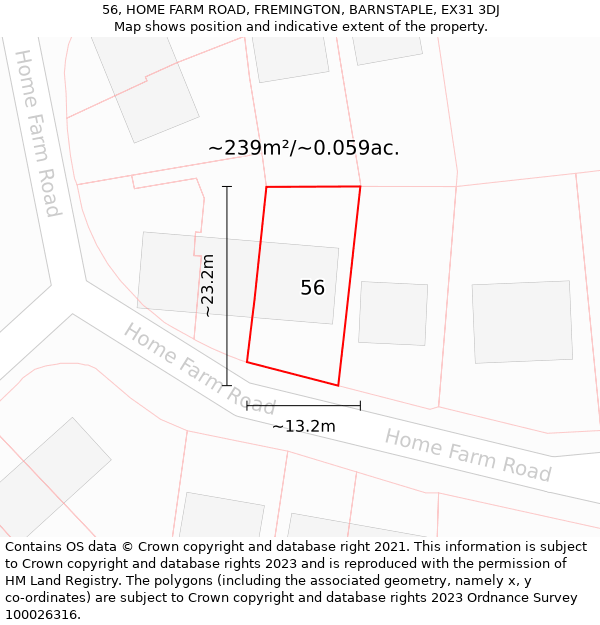 56, HOME FARM ROAD, FREMINGTON, BARNSTAPLE, EX31 3DJ: Plot and title map