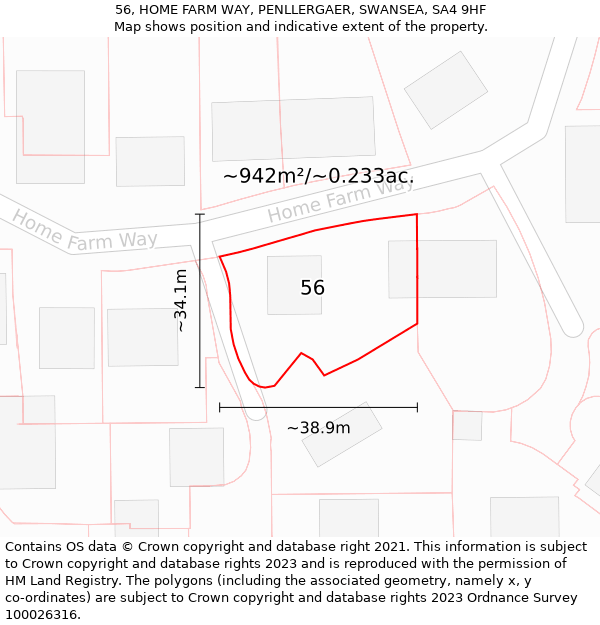 56, HOME FARM WAY, PENLLERGAER, SWANSEA, SA4 9HF: Plot and title map