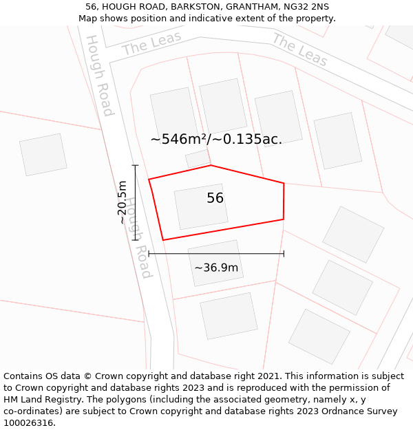 56, HOUGH ROAD, BARKSTON, GRANTHAM, NG32 2NS: Plot and title map