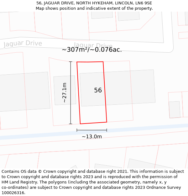 56, JAGUAR DRIVE, NORTH HYKEHAM, LINCOLN, LN6 9SE: Plot and title map