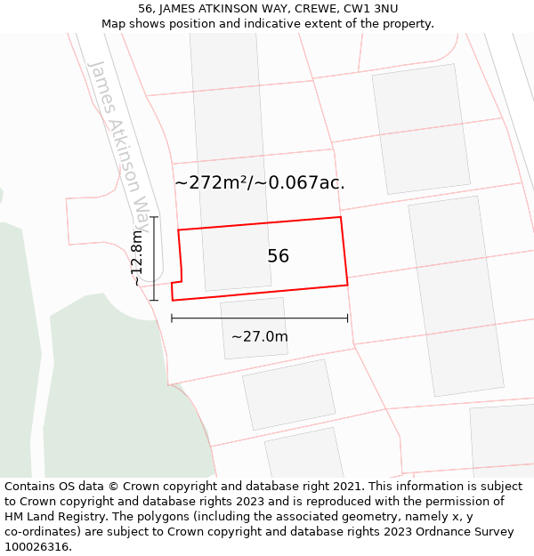 56, JAMES ATKINSON WAY, CREWE, CW1 3NU: Plot and title map