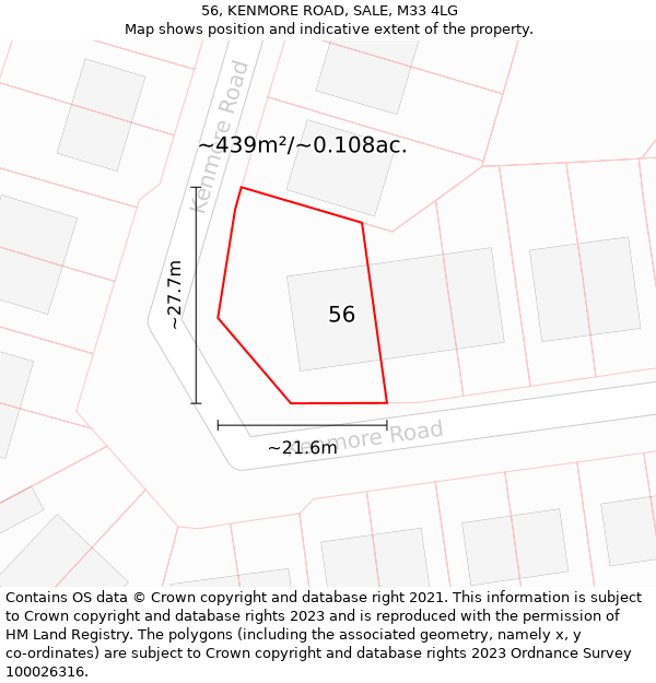 56, KENMORE ROAD, SALE, M33 4LG: Plot and title map