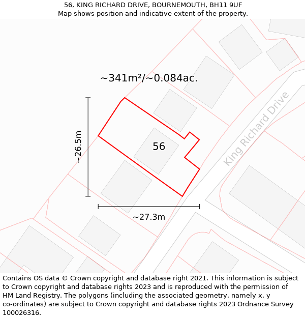 56, KING RICHARD DRIVE, BOURNEMOUTH, BH11 9UF: Plot and title map