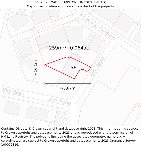 56, KIRK ROAD, BRANSTON, LINCOLN, LN4 1FQ: Plot and title map