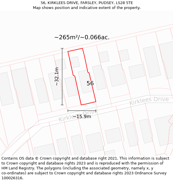 56, KIRKLEES DRIVE, FARSLEY, PUDSEY, LS28 5TE: Plot and title map