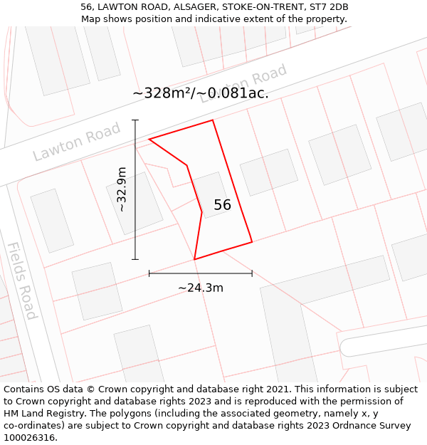 56, LAWTON ROAD, ALSAGER, STOKE-ON-TRENT, ST7 2DB: Plot and title map