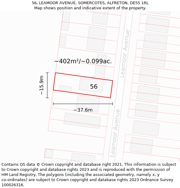 56, LEAMOOR AVENUE, SOMERCOTES, ALFRETON, DE55 1RL: Plot and title map