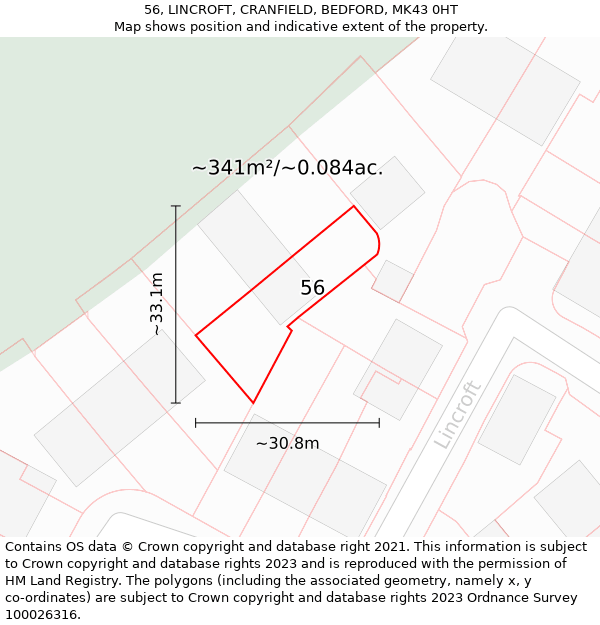 56, LINCROFT, CRANFIELD, BEDFORD, MK43 0HT: Plot and title map