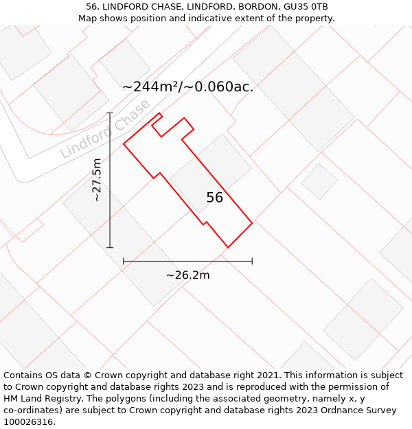 56, LINDFORD CHASE, LINDFORD, BORDON, GU35 0TB: Plot and title map