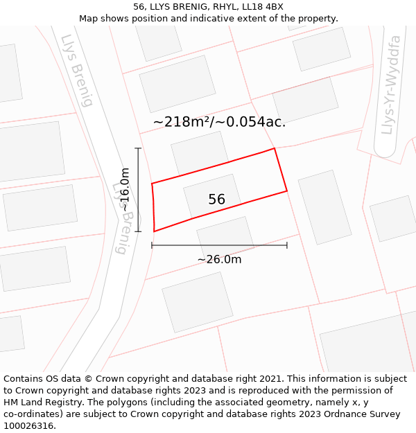 56, LLYS BRENIG, RHYL, LL18 4BX: Plot and title map