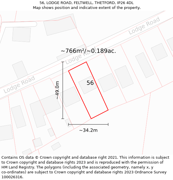 56, LODGE ROAD, FELTWELL, THETFORD, IP26 4DL: Plot and title map