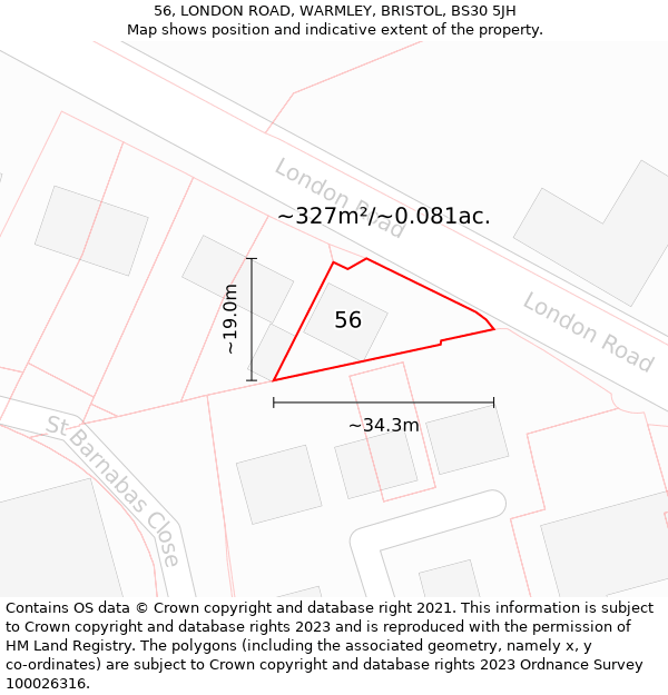 56, LONDON ROAD, WARMLEY, BRISTOL, BS30 5JH: Plot and title map