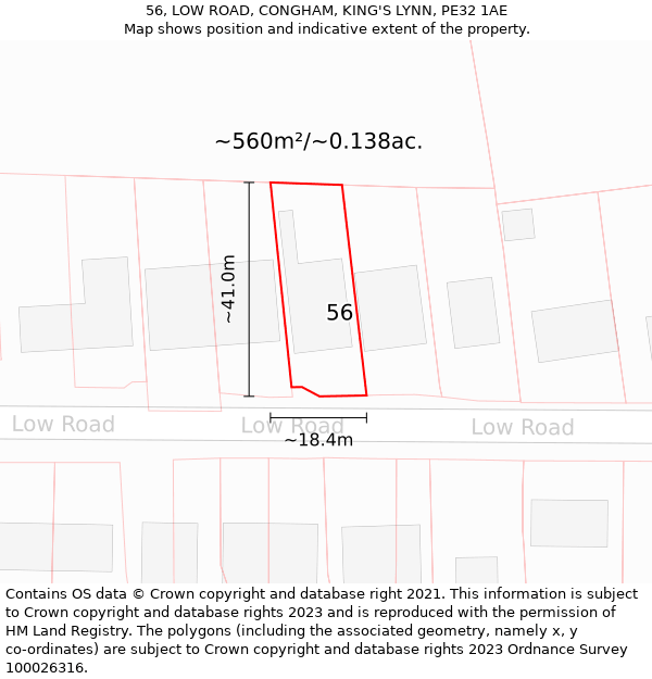 56, LOW ROAD, CONGHAM, KING'S LYNN, PE32 1AE: Plot and title map