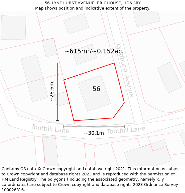 56, LYNDHURST AVENUE, BRIGHOUSE, HD6 3RY: Plot and title map