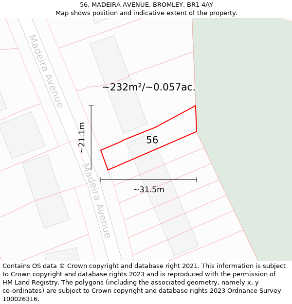 56, MADEIRA AVENUE, BROMLEY, BR1 4AY: Plot and title map
