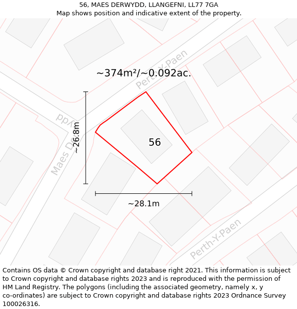 56, MAES DERWYDD, LLANGEFNI, LL77 7GA: Plot and title map