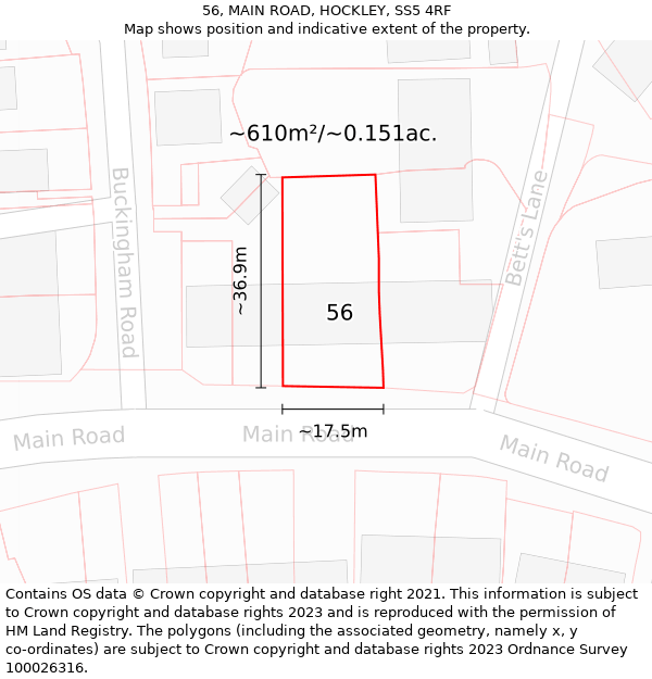 56, MAIN ROAD, HOCKLEY, SS5 4RF: Plot and title map