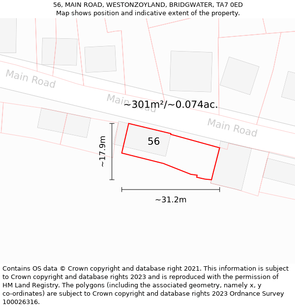 56, MAIN ROAD, WESTONZOYLAND, BRIDGWATER, TA7 0ED: Plot and title map