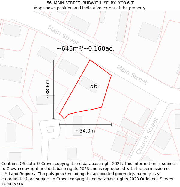 56, MAIN STREET, BUBWITH, SELBY, YO8 6LT: Plot and title map