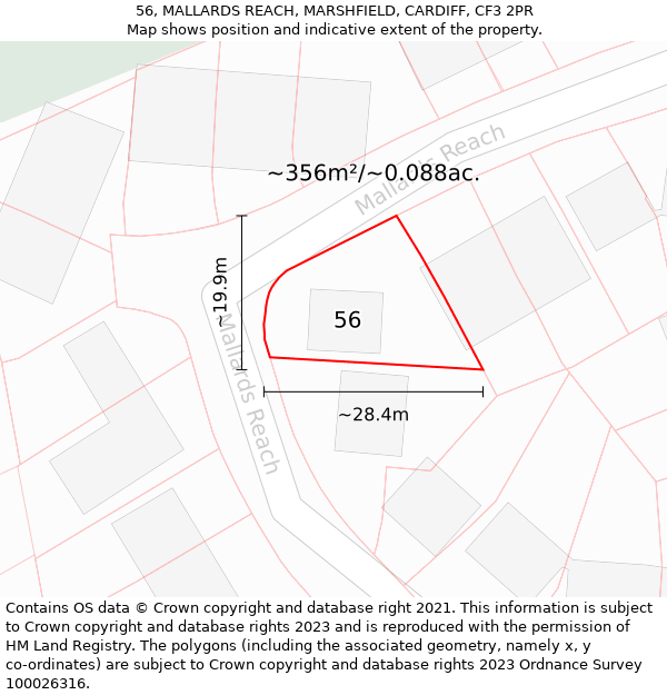 56, MALLARDS REACH, MARSHFIELD, CARDIFF, CF3 2PR: Plot and title map