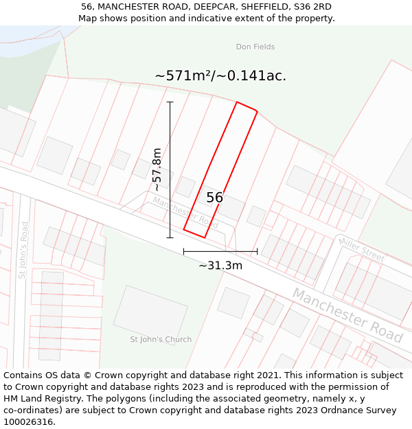 56, MANCHESTER ROAD, DEEPCAR, SHEFFIELD, S36 2RD: Plot and title map