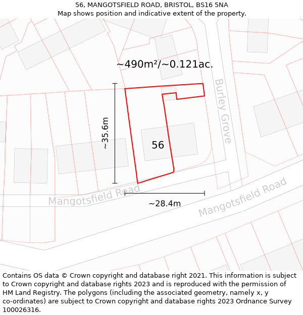 56, MANGOTSFIELD ROAD, BRISTOL, BS16 5NA: Plot and title map