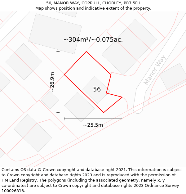 56, MANOR WAY, COPPULL, CHORLEY, PR7 5FH: Plot and title map