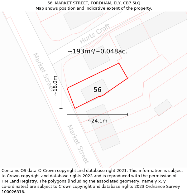 56, MARKET STREET, FORDHAM, ELY, CB7 5LQ: Plot and title map