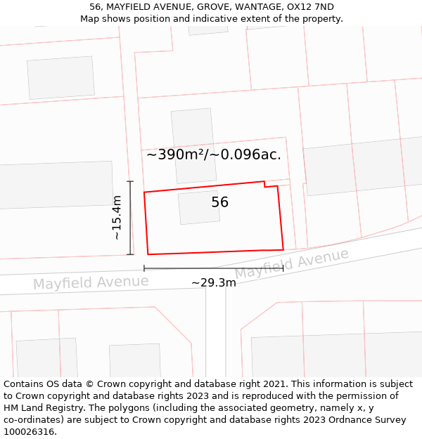 56, MAYFIELD AVENUE, GROVE, WANTAGE, OX12 7ND: Plot and title map