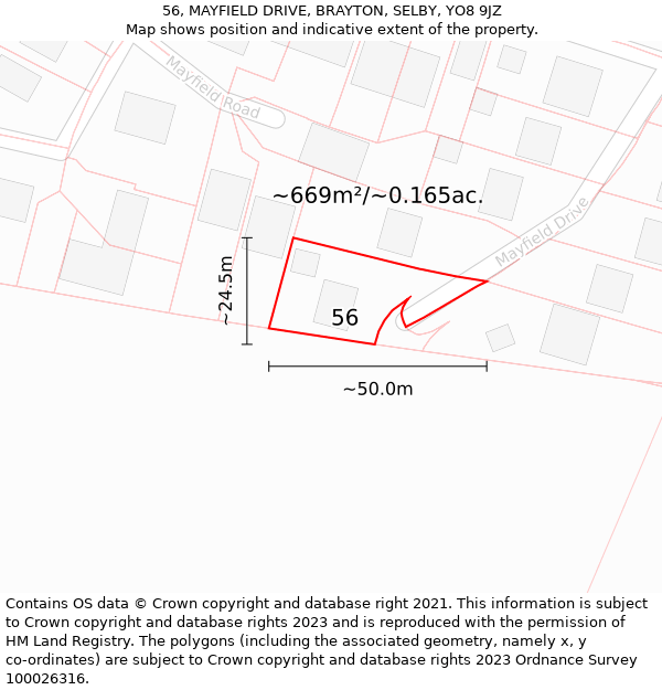 56, MAYFIELD DRIVE, BRAYTON, SELBY, YO8 9JZ: Plot and title map