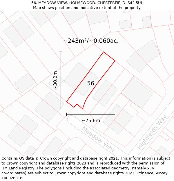 56, MEADOW VIEW, HOLMEWOOD, CHESTERFIELD, S42 5UL: Plot and title map