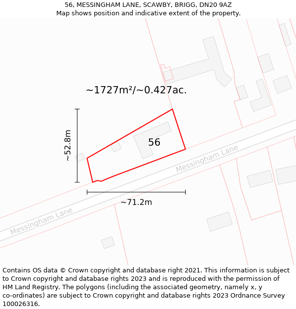 56, MESSINGHAM LANE, SCAWBY, BRIGG, DN20 9AZ: Plot and title map