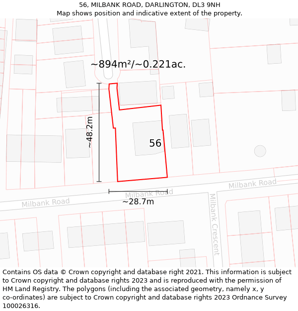 56, MILBANK ROAD, DARLINGTON, DL3 9NH: Plot and title map