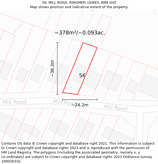 56, MILL ROAD, RINGMER, LEWES, BN8 5HZ: Plot and title map