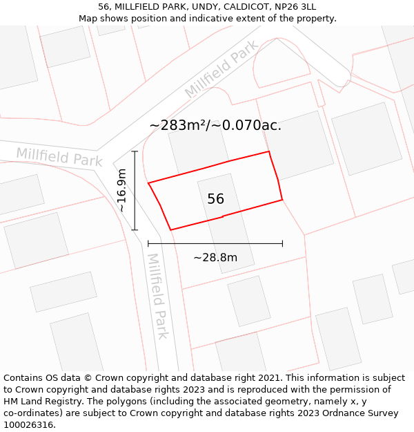 56, MILLFIELD PARK, UNDY, CALDICOT, NP26 3LL: Plot and title map