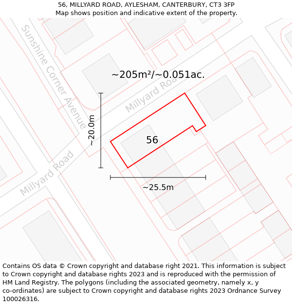 56, MILLYARD ROAD, AYLESHAM, CANTERBURY, CT3 3FP: Plot and title map