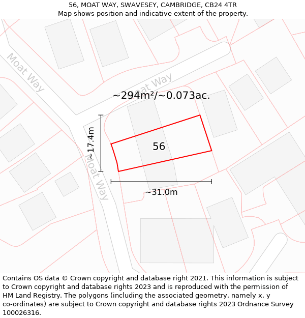 56, MOAT WAY, SWAVESEY, CAMBRIDGE, CB24 4TR: Plot and title map