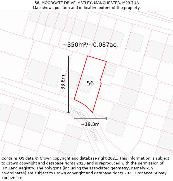 56, MOORGATE DRIVE, ASTLEY, MANCHESTER, M29 7UA: Plot and title map