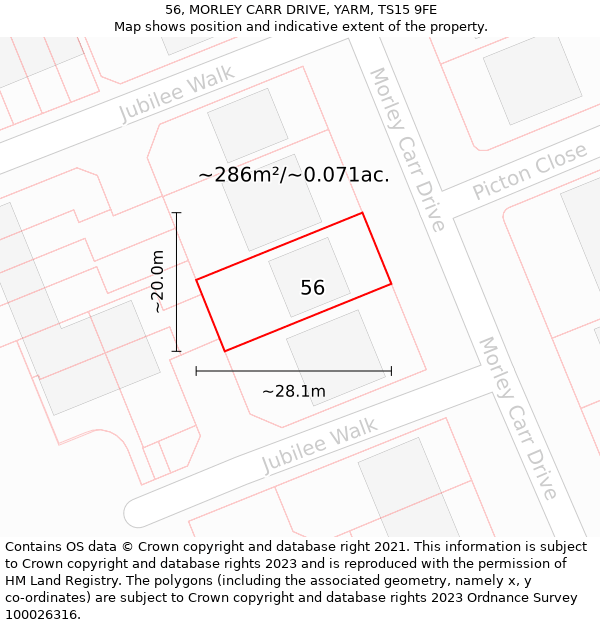 56, MORLEY CARR DRIVE, YARM, TS15 9FE: Plot and title map