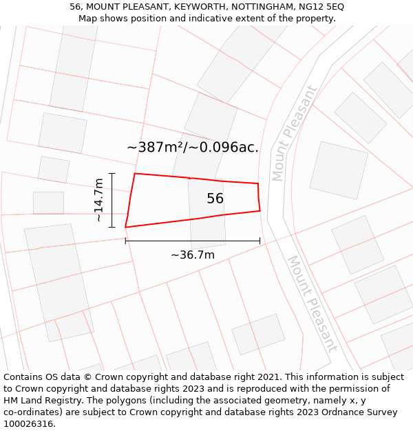 56, MOUNT PLEASANT, KEYWORTH, NOTTINGHAM, NG12 5EQ: Plot and title map