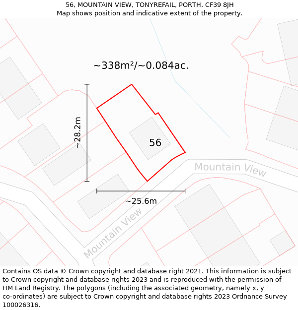 56, MOUNTAIN VIEW, TONYREFAIL, PORTH, CF39 8JH: Plot and title map