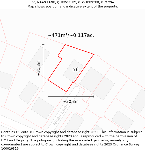 56, NAAS LANE, QUEDGELEY, GLOUCESTER, GL2 2SA: Plot and title map