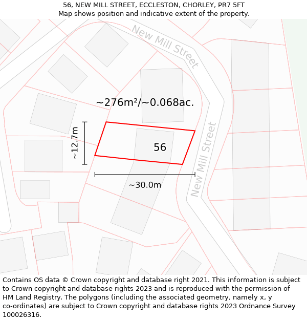 56, NEW MILL STREET, ECCLESTON, CHORLEY, PR7 5FT: Plot and title map