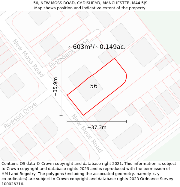 56, NEW MOSS ROAD, CADISHEAD, MANCHESTER, M44 5JS: Plot and title map