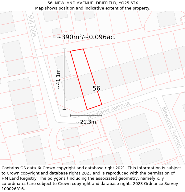 56, NEWLAND AVENUE, DRIFFIELD, YO25 6TX: Plot and title map