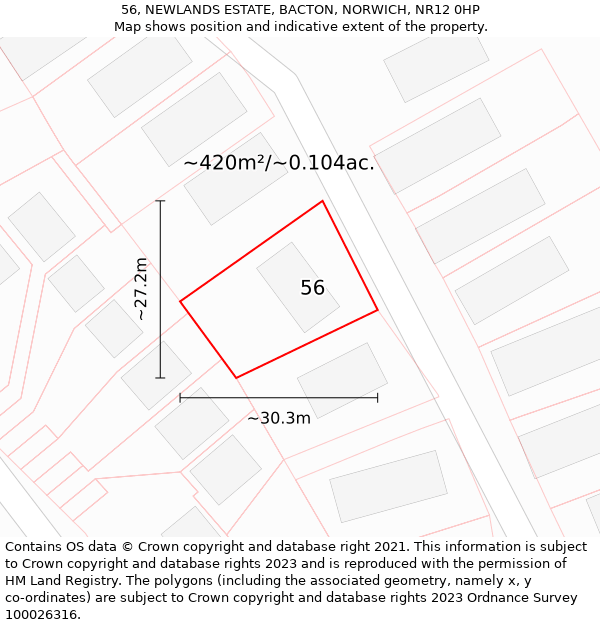 56, NEWLANDS ESTATE, BACTON, NORWICH, NR12 0HP: Plot and title map