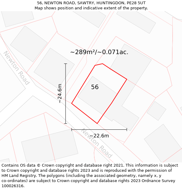 56, NEWTON ROAD, SAWTRY, HUNTINGDON, PE28 5UT: Plot and title map