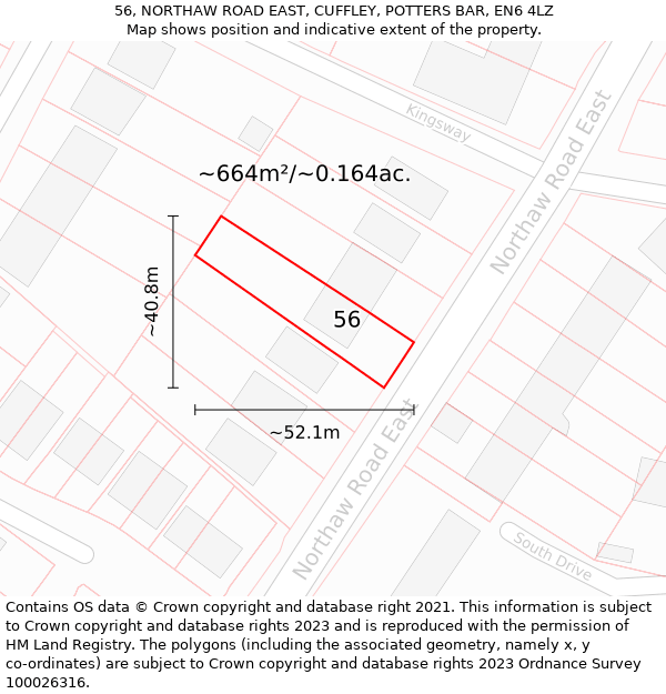 56, NORTHAW ROAD EAST, CUFFLEY, POTTERS BAR, EN6 4LZ: Plot and title map