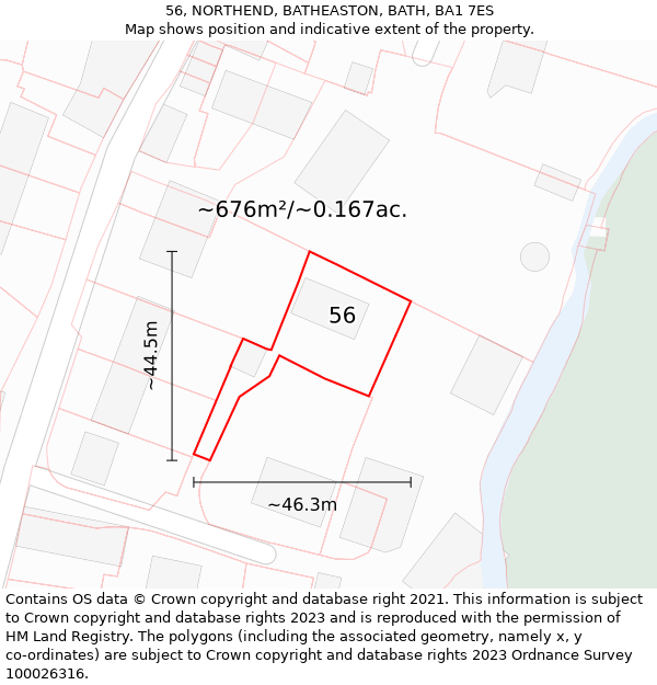 56, NORTHEND, BATHEASTON, BATH, BA1 7ES: Plot and title map