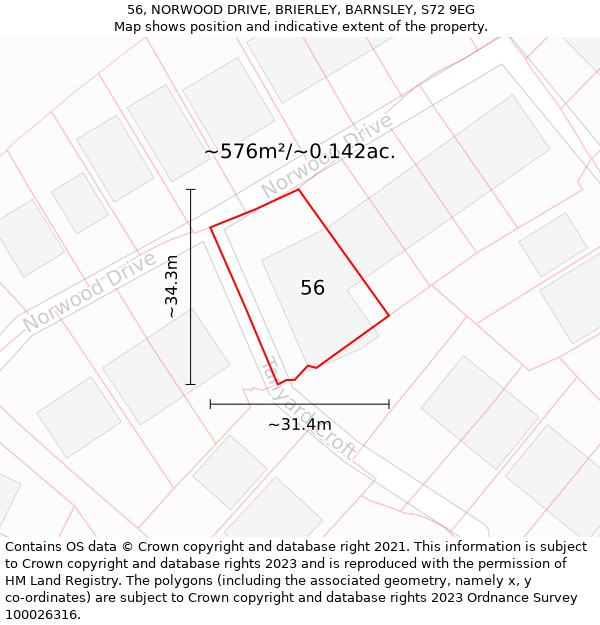 56, NORWOOD DRIVE, BRIERLEY, BARNSLEY, S72 9EG: Plot and title map